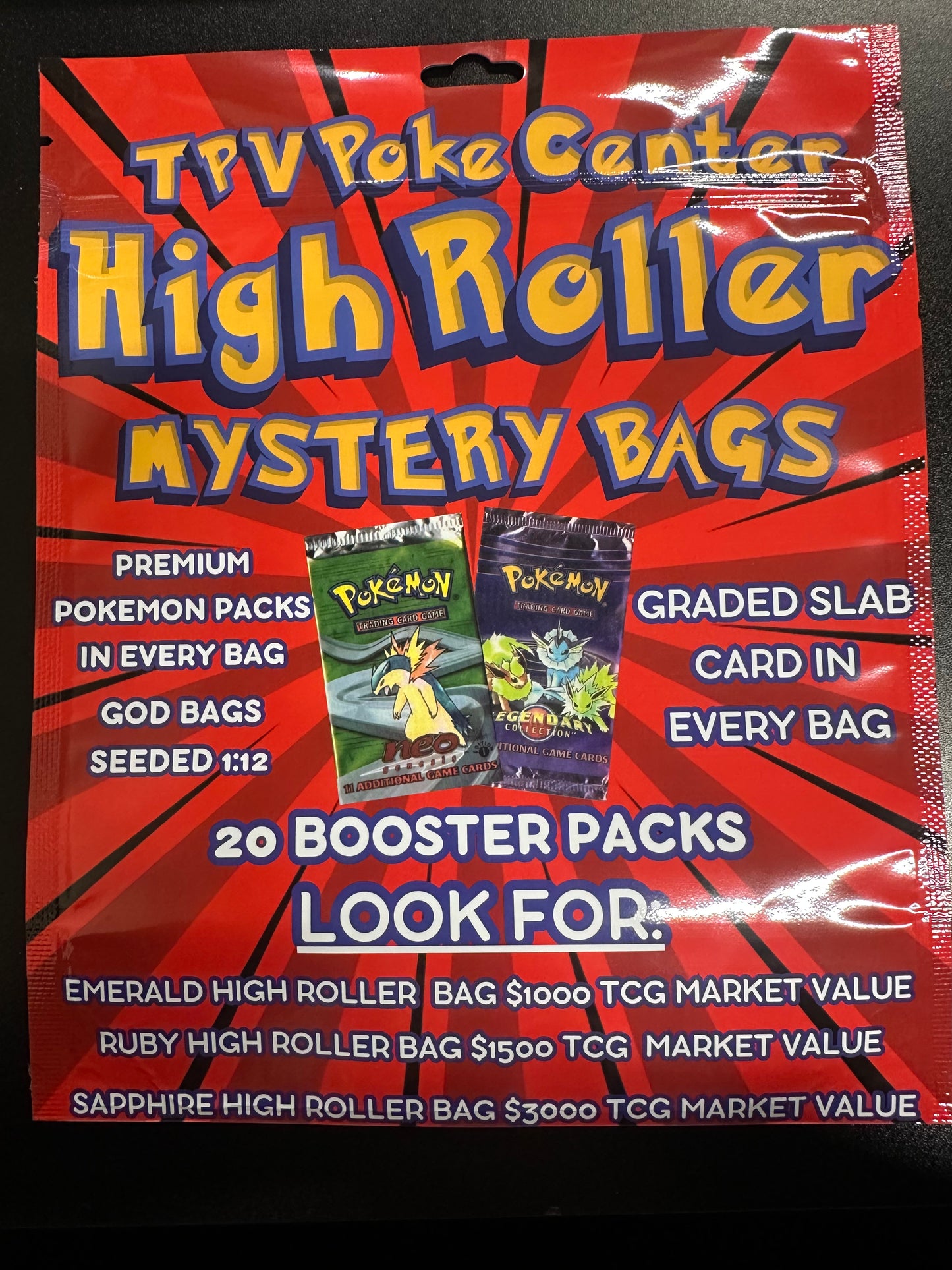 TPV POKE CENTER HIGH ROLLER MYSTERY BAG 8 BAG CASE --20 PACKS AND A SLAB--