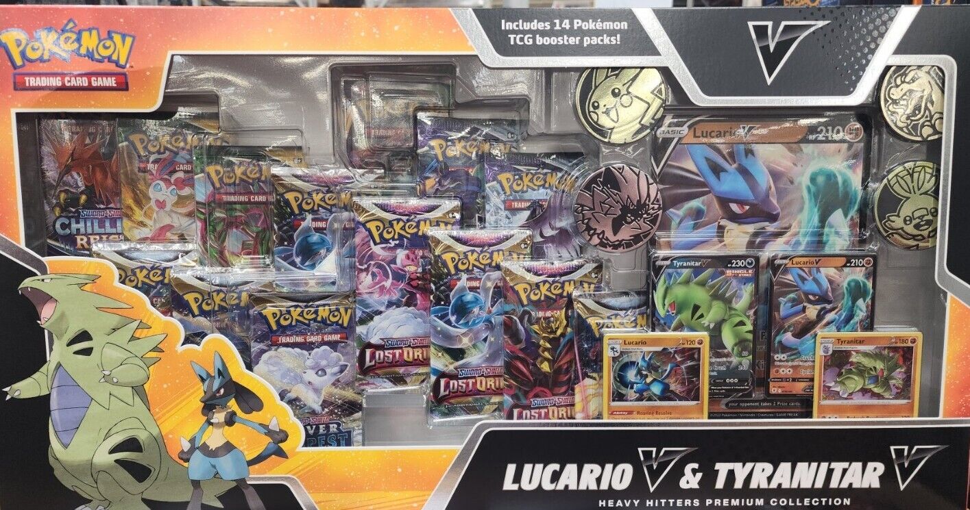 HEAVY HITTERS LUCARIO/TYRANITAR COLLECTION BOX. LIMIT 1