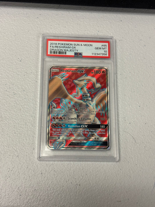 2018 DRAGON MAJESTY RESHIRAM GX #65  PSA 10  PK1152